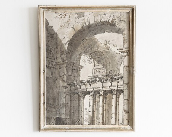 Vintage Architecture Line Art Sketch, Rustic Art Print
