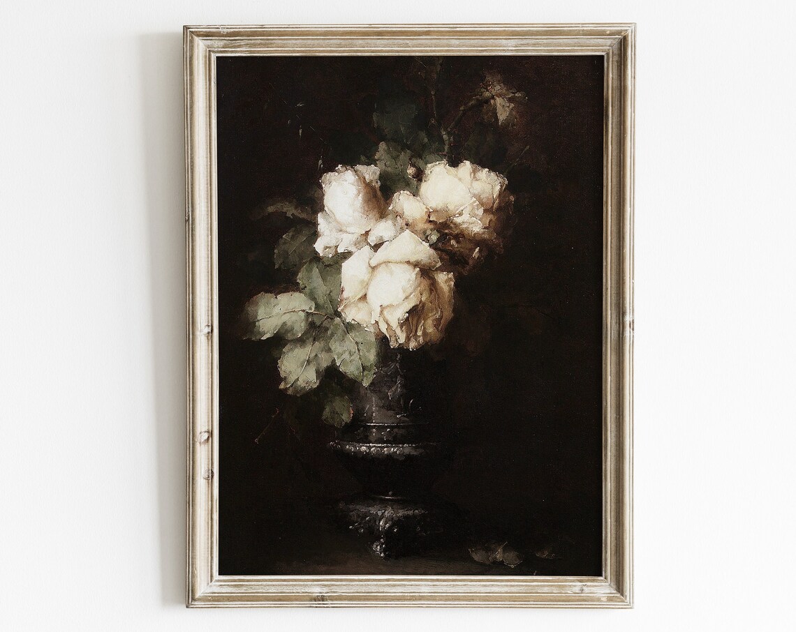 Moody Floral Vintage Still Life Art Print, Botanical