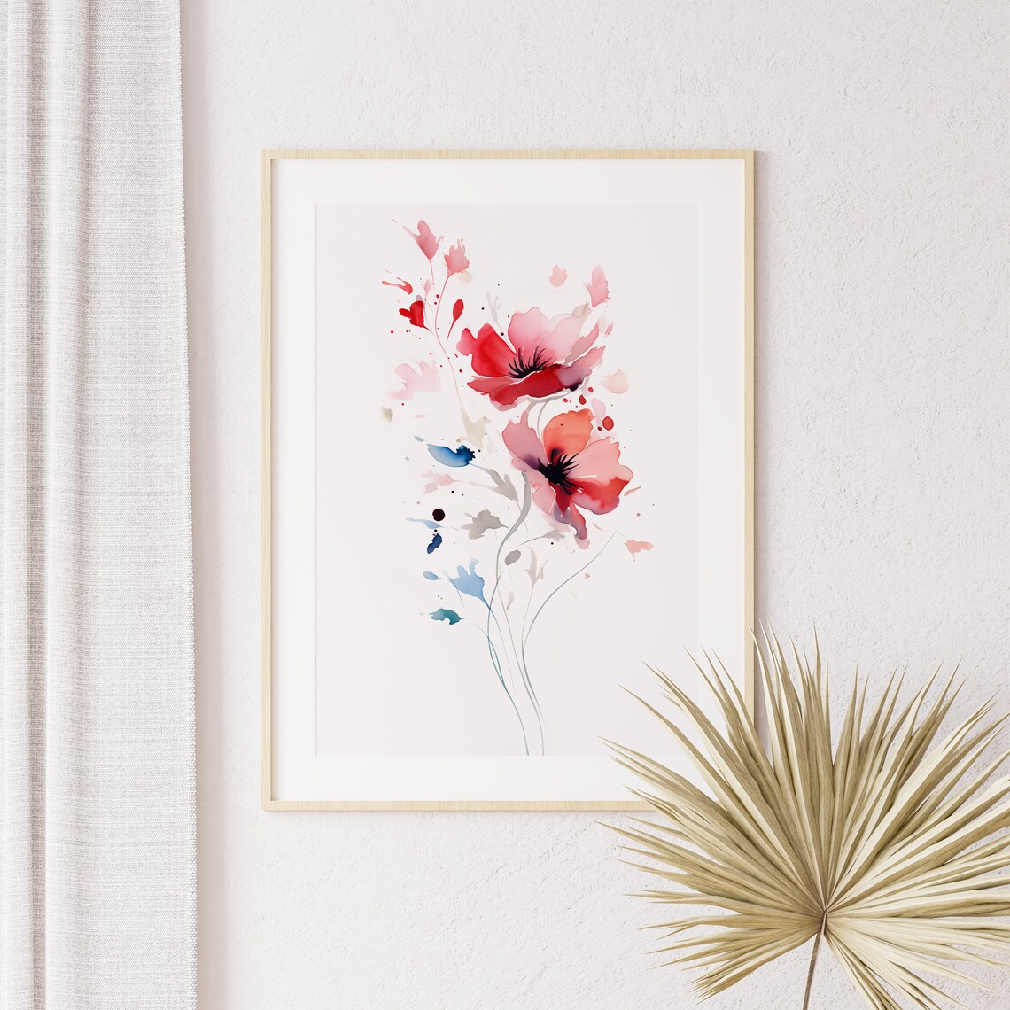 Red Poppy Flowers Minimalist Watercolor Floral Painting Wall Art - Image 3