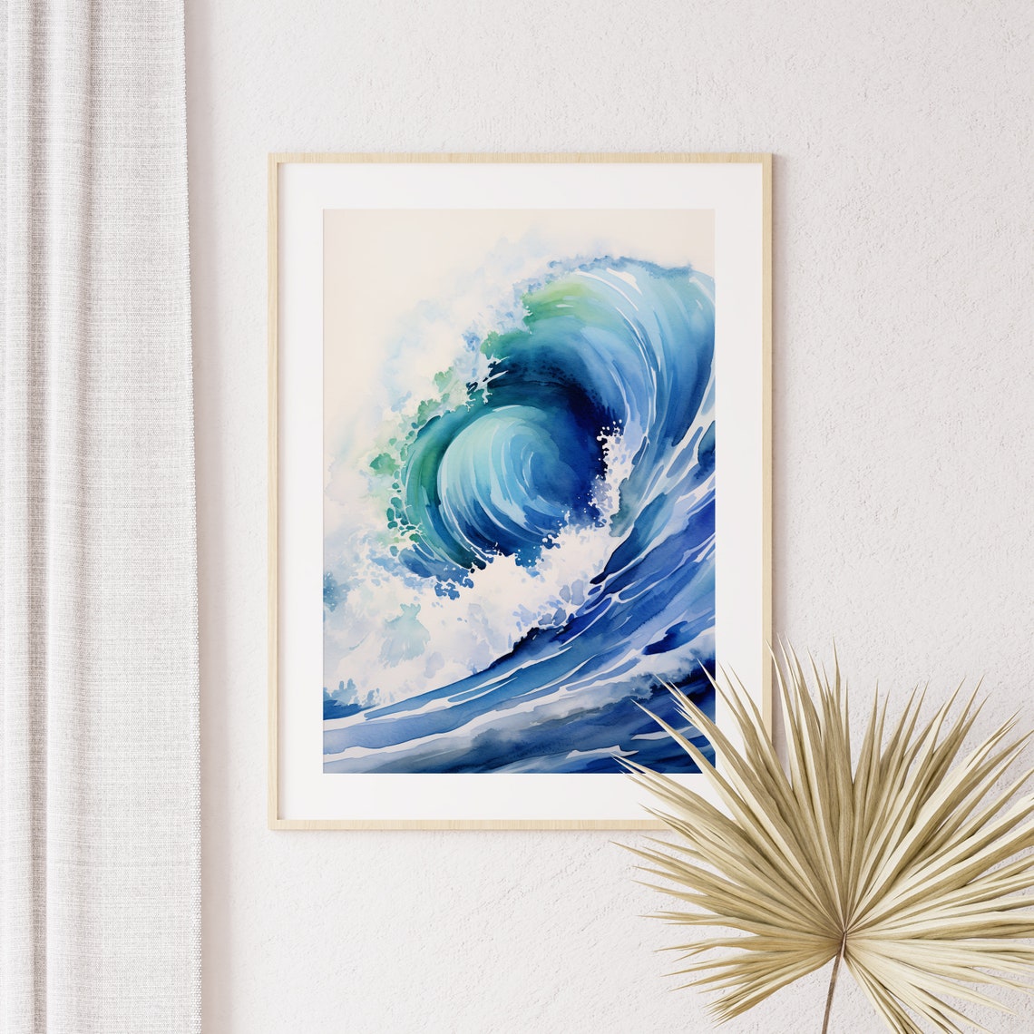 Breaking Ocean Wave Watercolor Blue Swirl Surfing Decor Poster - Image 4