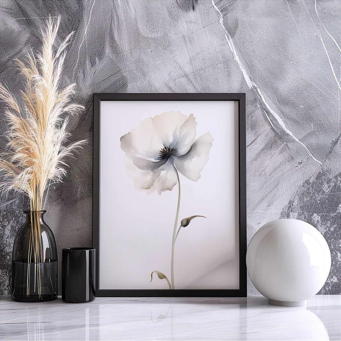 White Poppy Flower Minimalist Watercolor Elegant Botanical Poster - Image 5