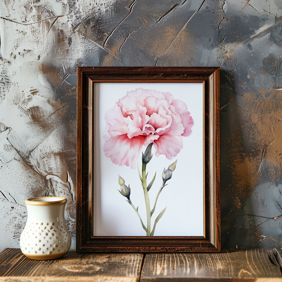 Pink Carnation Watercolor Full Bloom with Buds Delicate Floral Art Poster - Image 5