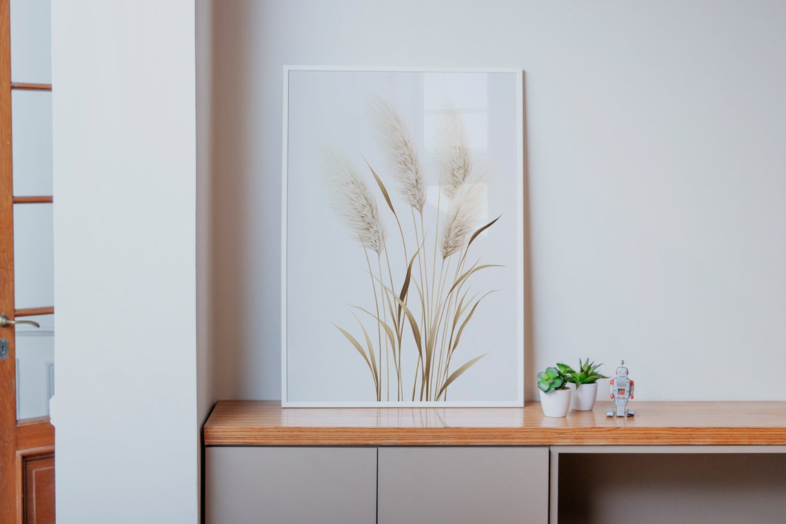 Soft Cream Pampas Grass Watercolor Botanical Decor Art Poster - Image 2