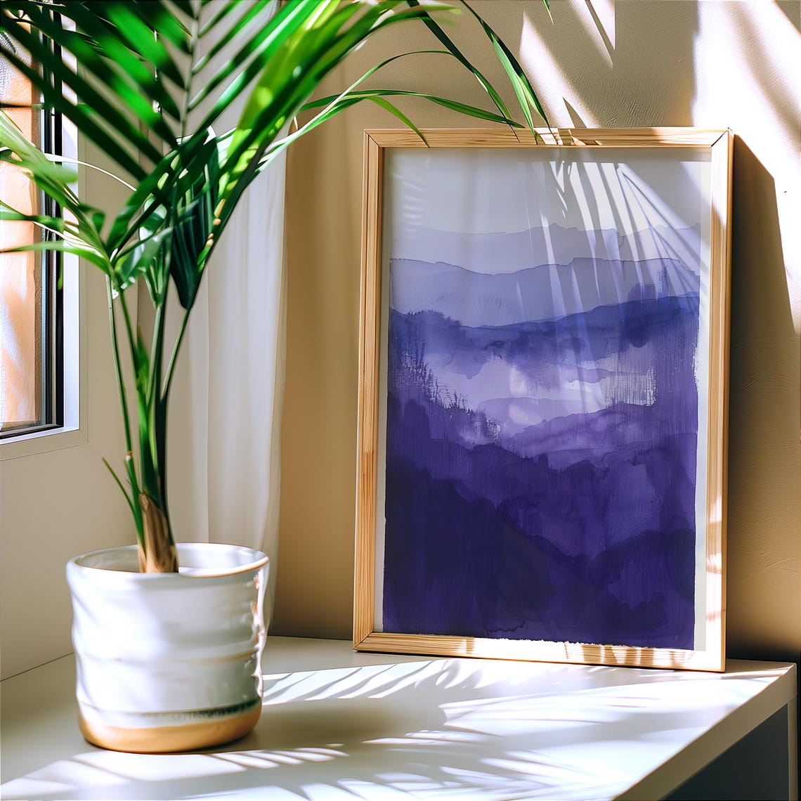 Purple Mountain Ridges Abstract Watercolor Modern Minimal Art Poster - Image 2