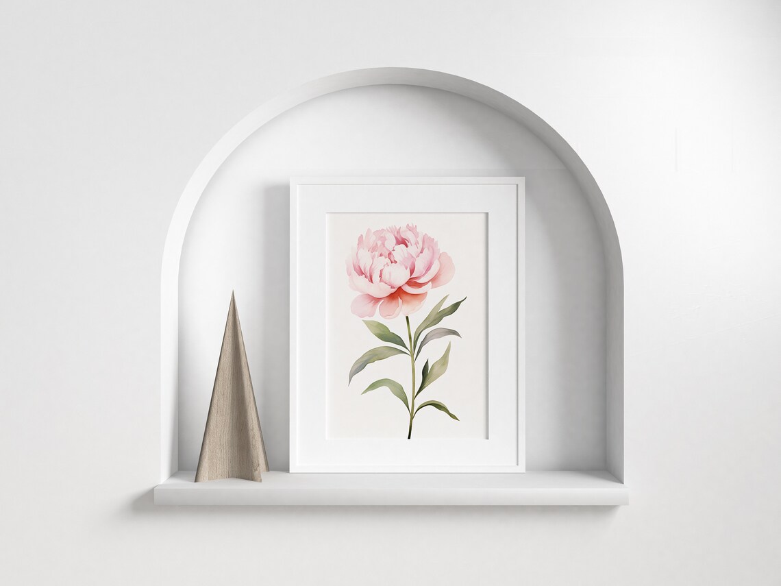Pink Peony Single Bloom Graceful Watercolor Classic Floral Art Poster - Image 3