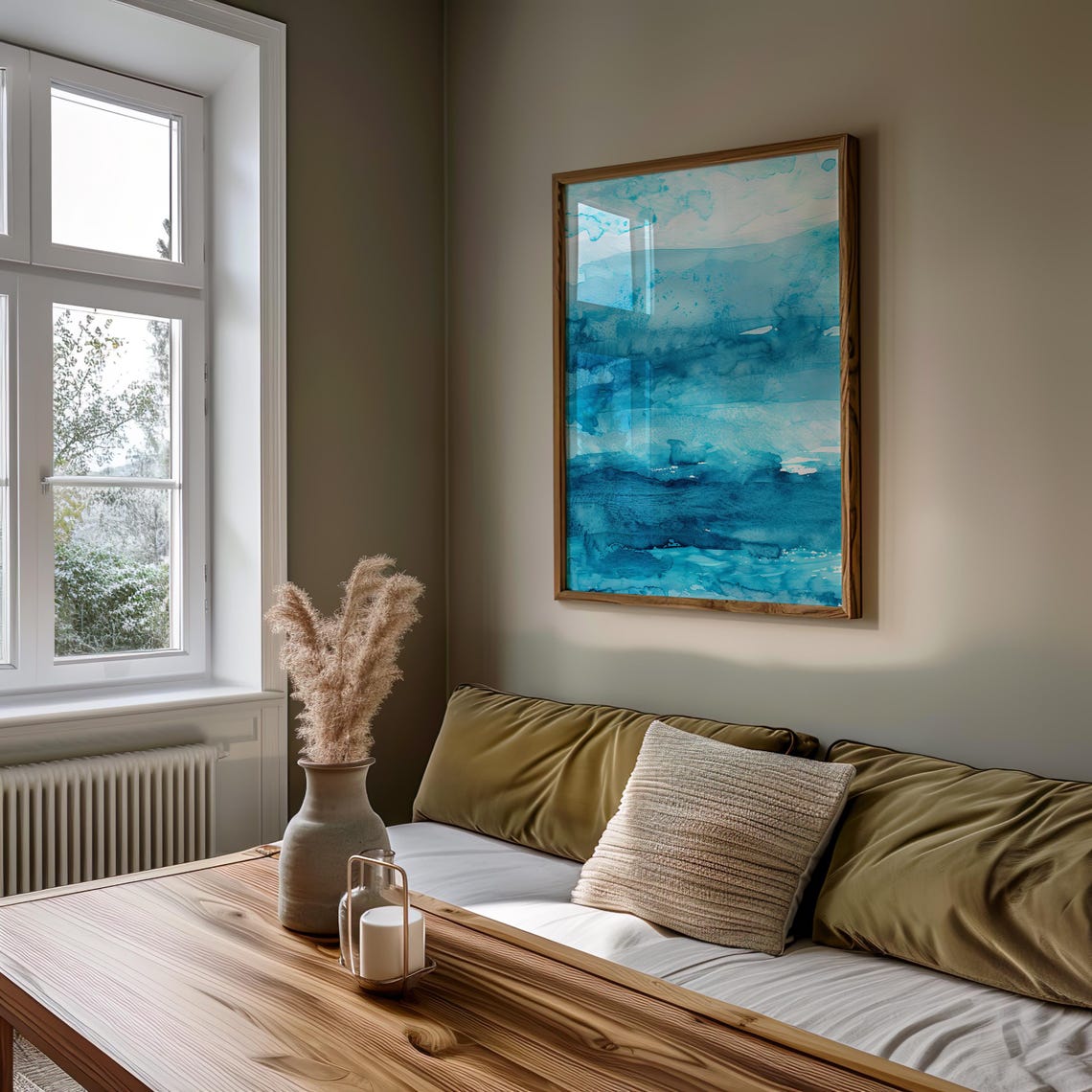 Turquoise Abstract Ocean Waves Watercolor Coastal Art Poster - Image 5