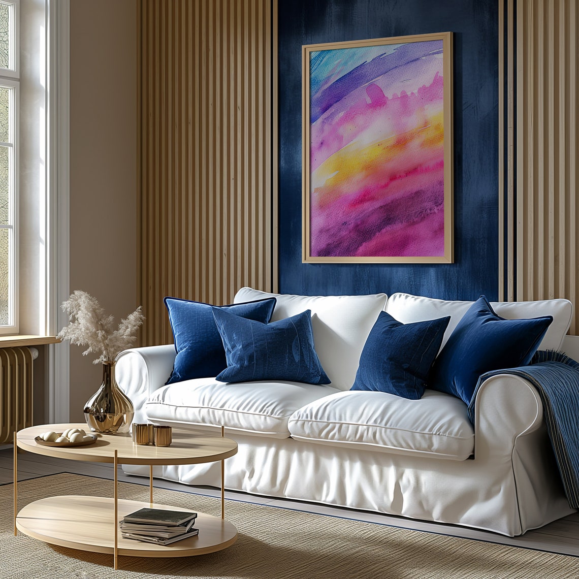 Abstract Gradient Sunset Watercolor Pink Purple Blue Art Poster - Image 2
