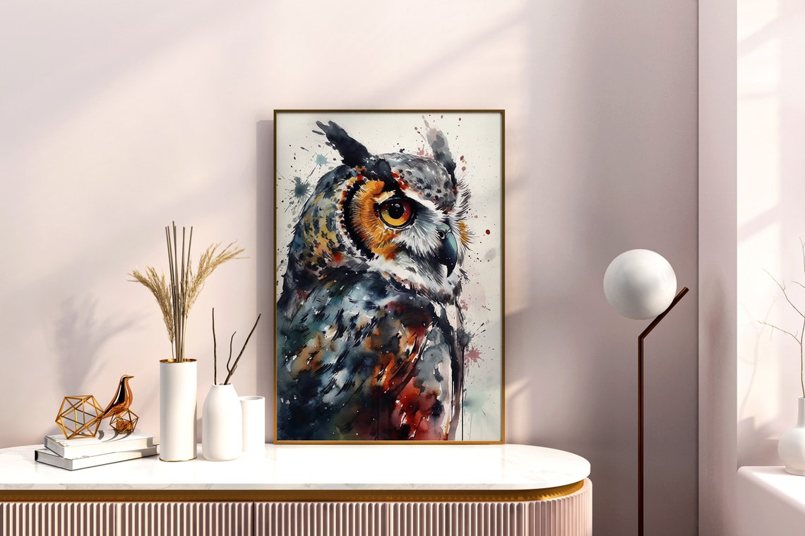 Owl Painting Wall Art Poster Gift Watercolor Colorful Animal Painting Illustration Nature Wall Art Home Decor Watercolor Print - Image 4