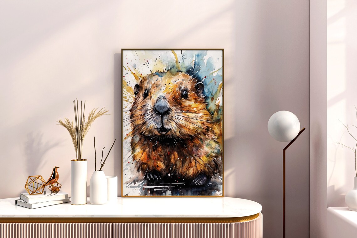 Beaver Watercolor Portrait Cheerful Woodland Splash Art Poster - Image 5