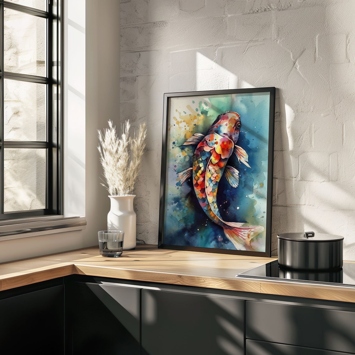 Rainbow Koi Fish Colorful Watercolor Art Teal Blue Pond Fish Poster - Image 4
