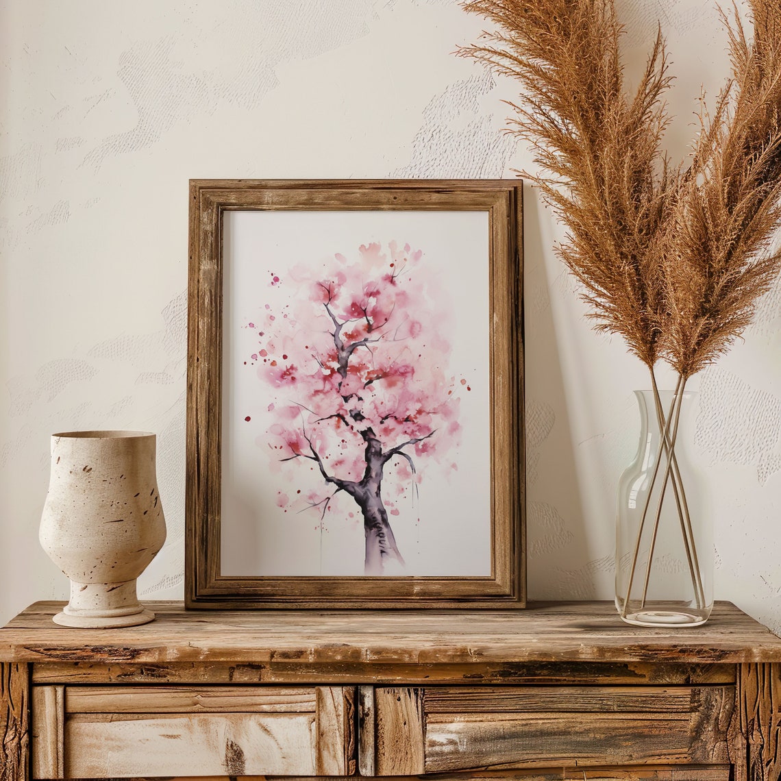 Full Cherry Blossom Tree Pink Watercolor Splatter Art Poster - Image 4