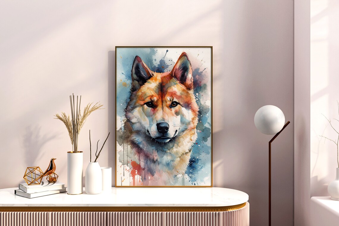 Akita Dog Watercolor Portrait Loyal Japanese Pet Animal Art Poster - Image 5