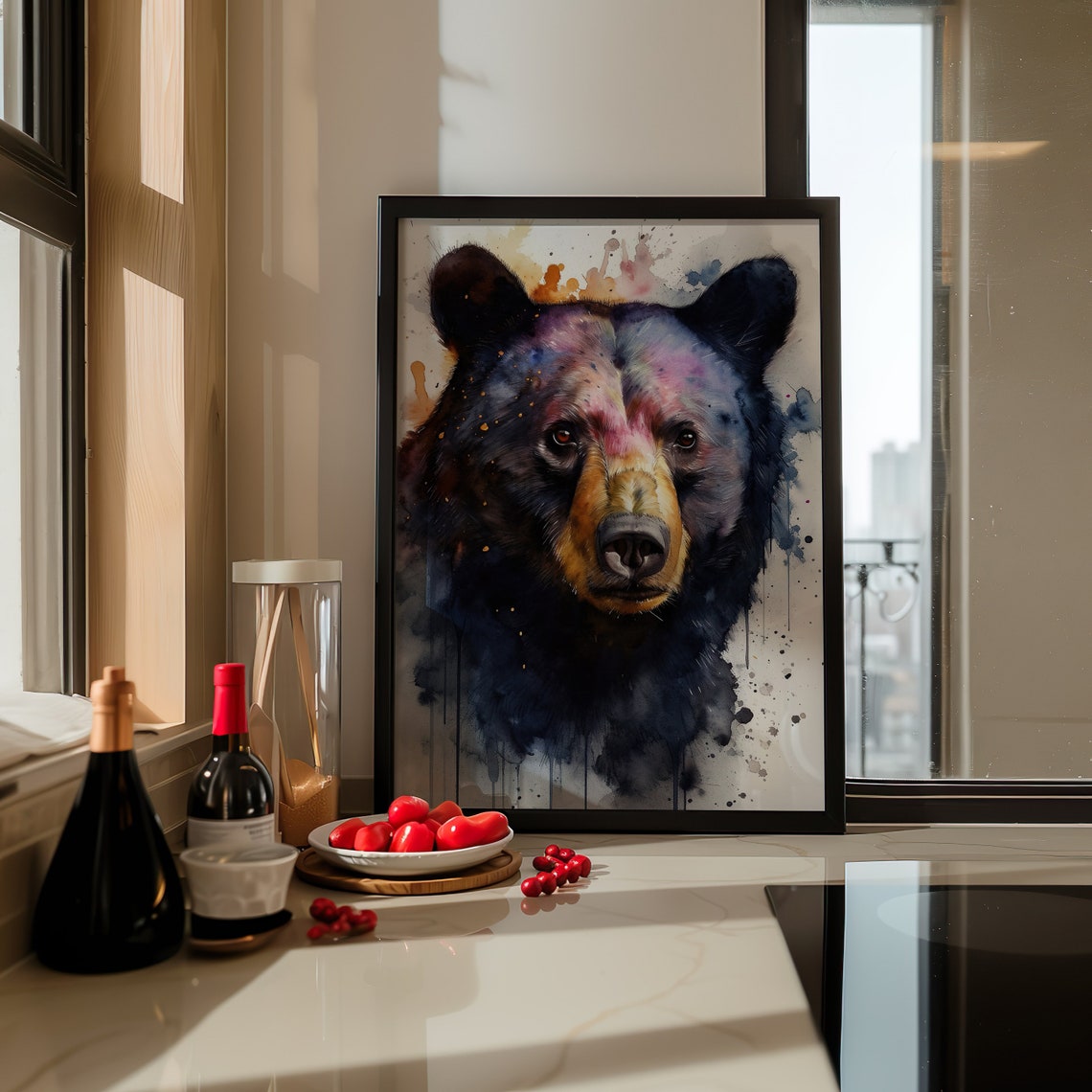 Black Bear Watercolor Portrait Wild Animal Forest Lodge Art Poster - Image 4