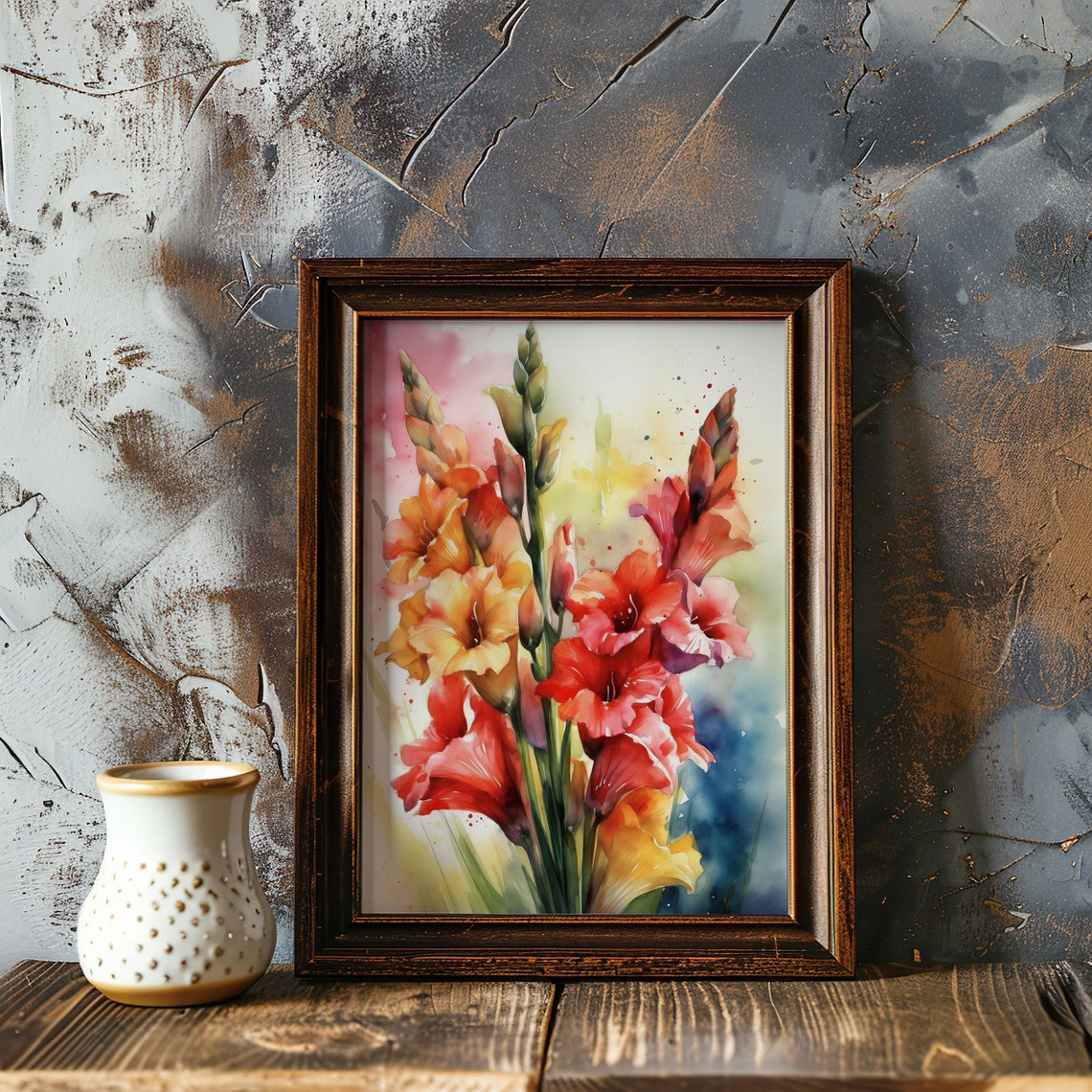 Red Gladiolus Flowers Watercolor Vibrant Floral Summer Art Poster - Image 5