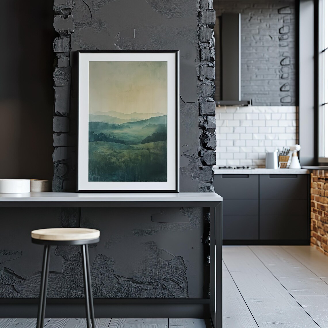 Misty Green Hills Watercolor Valley Serene Landscape Art Poster - Image 4