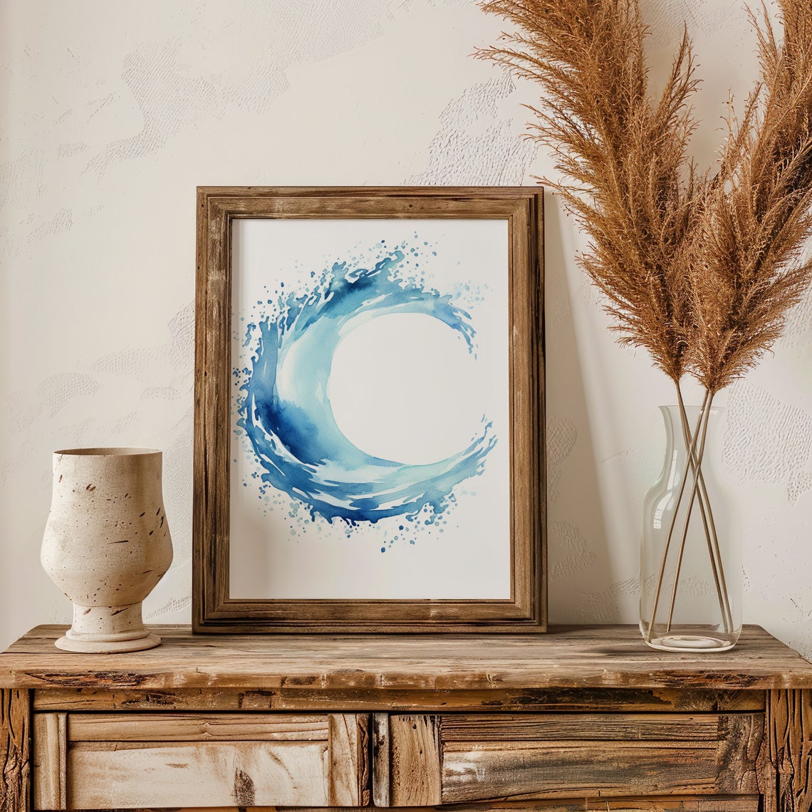 Blue Watercolor Wave Enso Circle Minimalist Zen Ocean Poster - Image 2