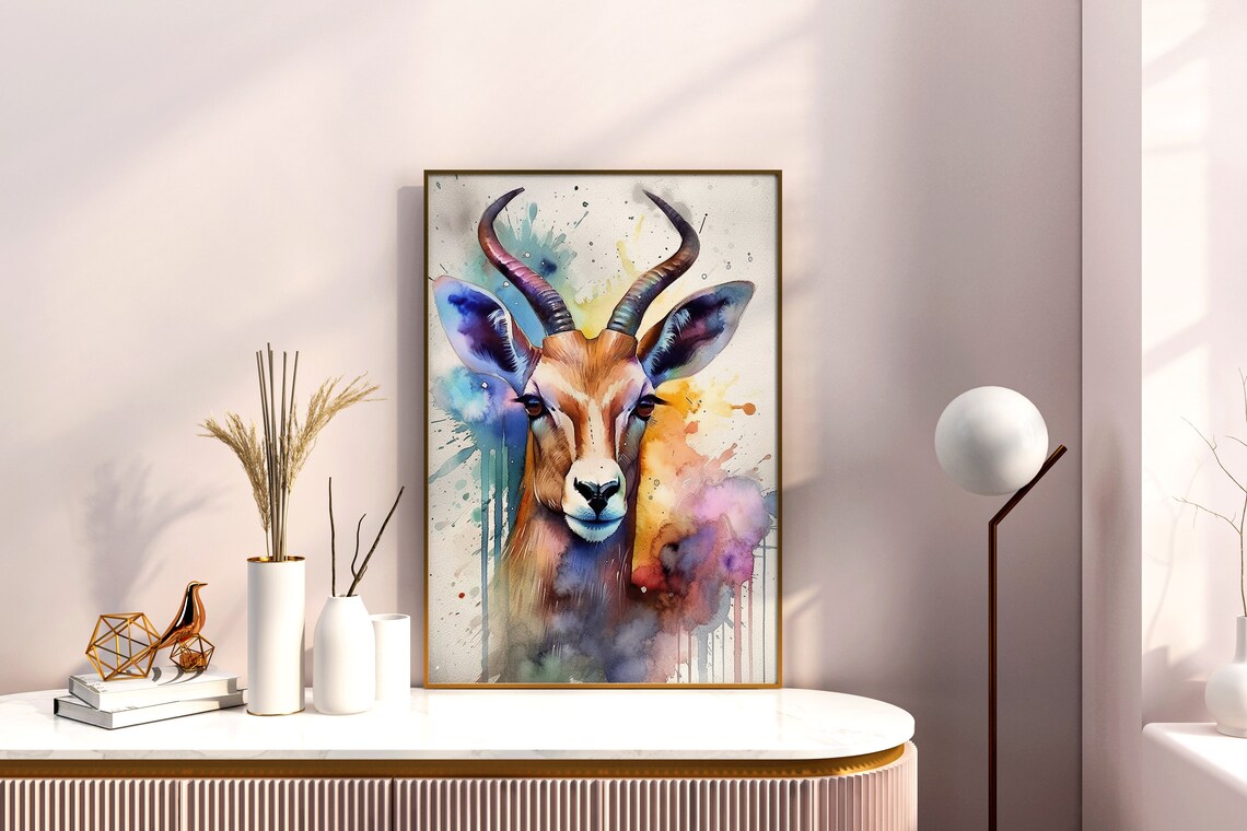 Impala Antelope Face Watercolor Splash African Wildlife Poster - Image 5