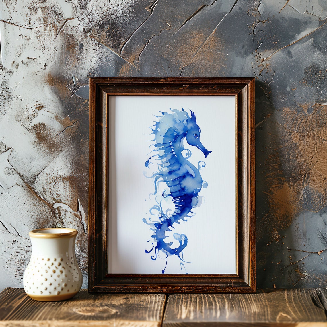 Blue Seahorse Watercolor Ocean Sea Creature Coastal Art Poster - Image 2