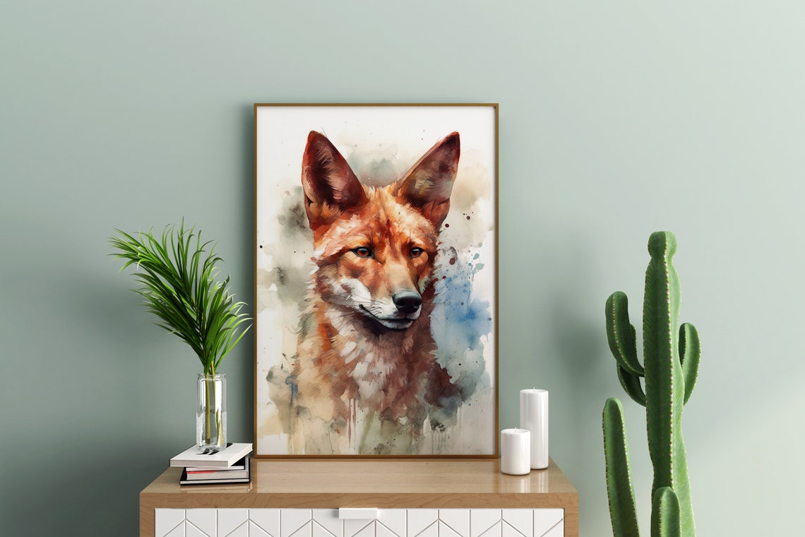 Wild Dog Watercolor Portrait Amber Eyes Rustic Wildlife Art Poster - Image 3