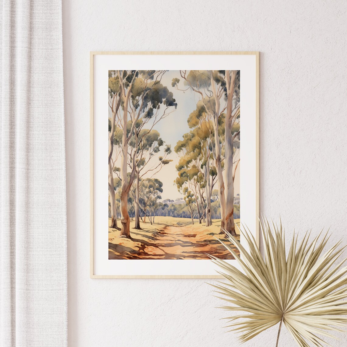 Eucalyptus Trees Watercolor Sunlit Grove Path Golden Scene Poster - Image 2