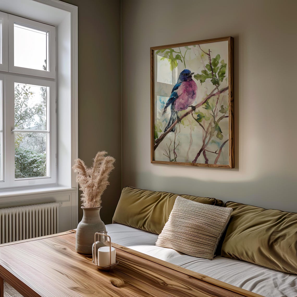 Blue and Pink Songbird Watercolor Perched Branch Nature Poster - Image 4