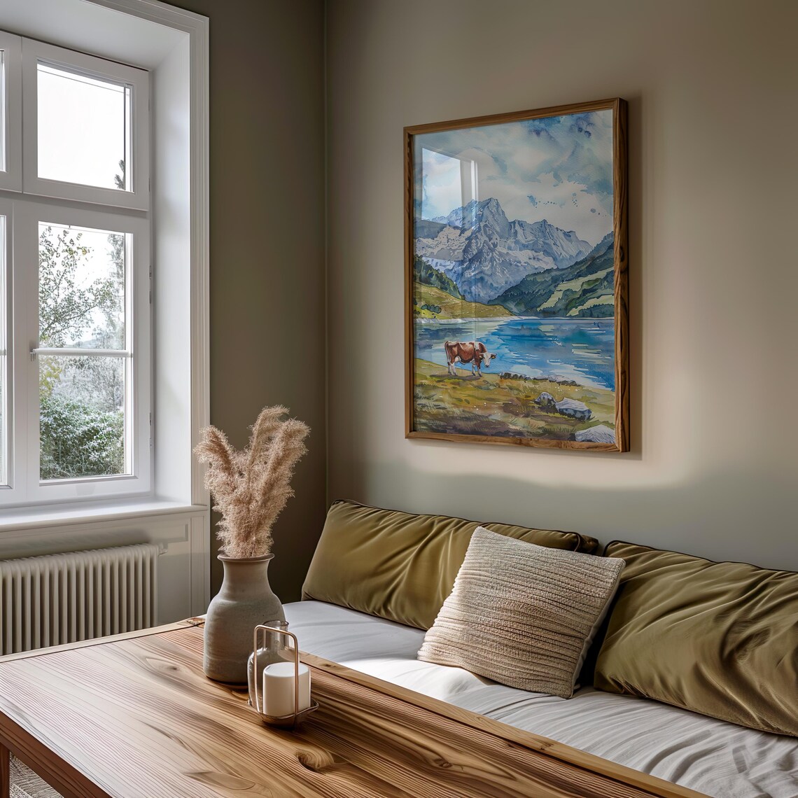Alpine Lake Cow Watercolor Mountain Landscape Scenic Art Poster - Image 5