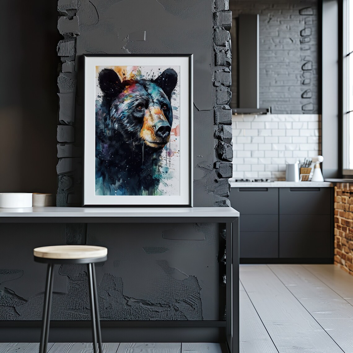 Black Bear Watercolor Portrait Colorful Splashes Wildlife Animal Art Poster - Image 4