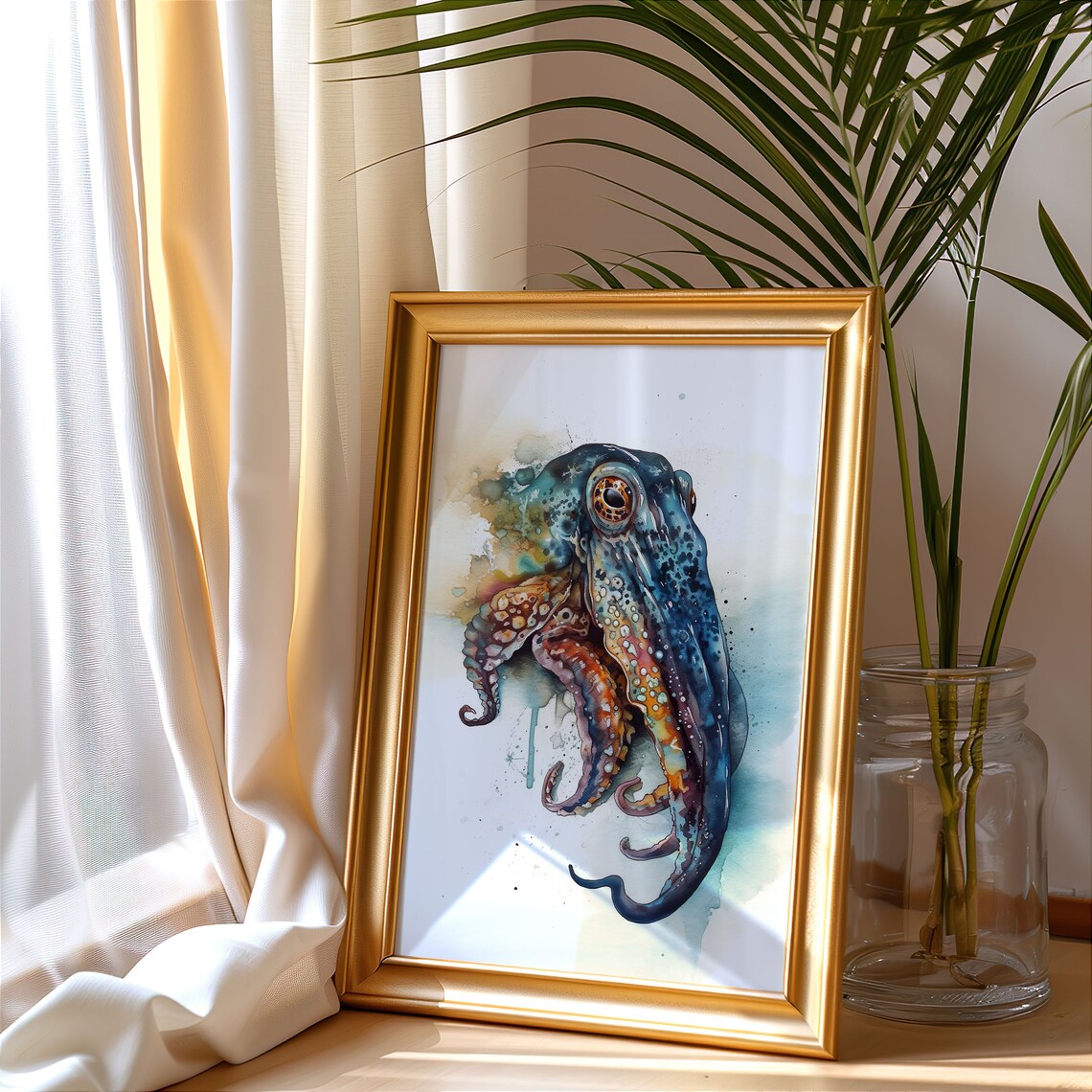 Colorful Cuttlefish Watercolor Sea Life Marine Animal Art Poster - Image 3