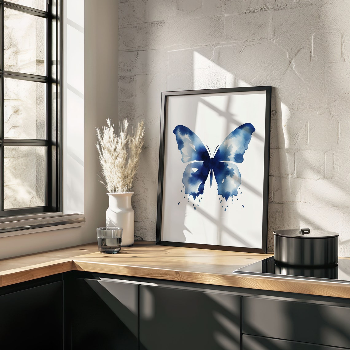 Blue Watercolor Butterfly Centered Wings Minimal Insect Poster - Image 5