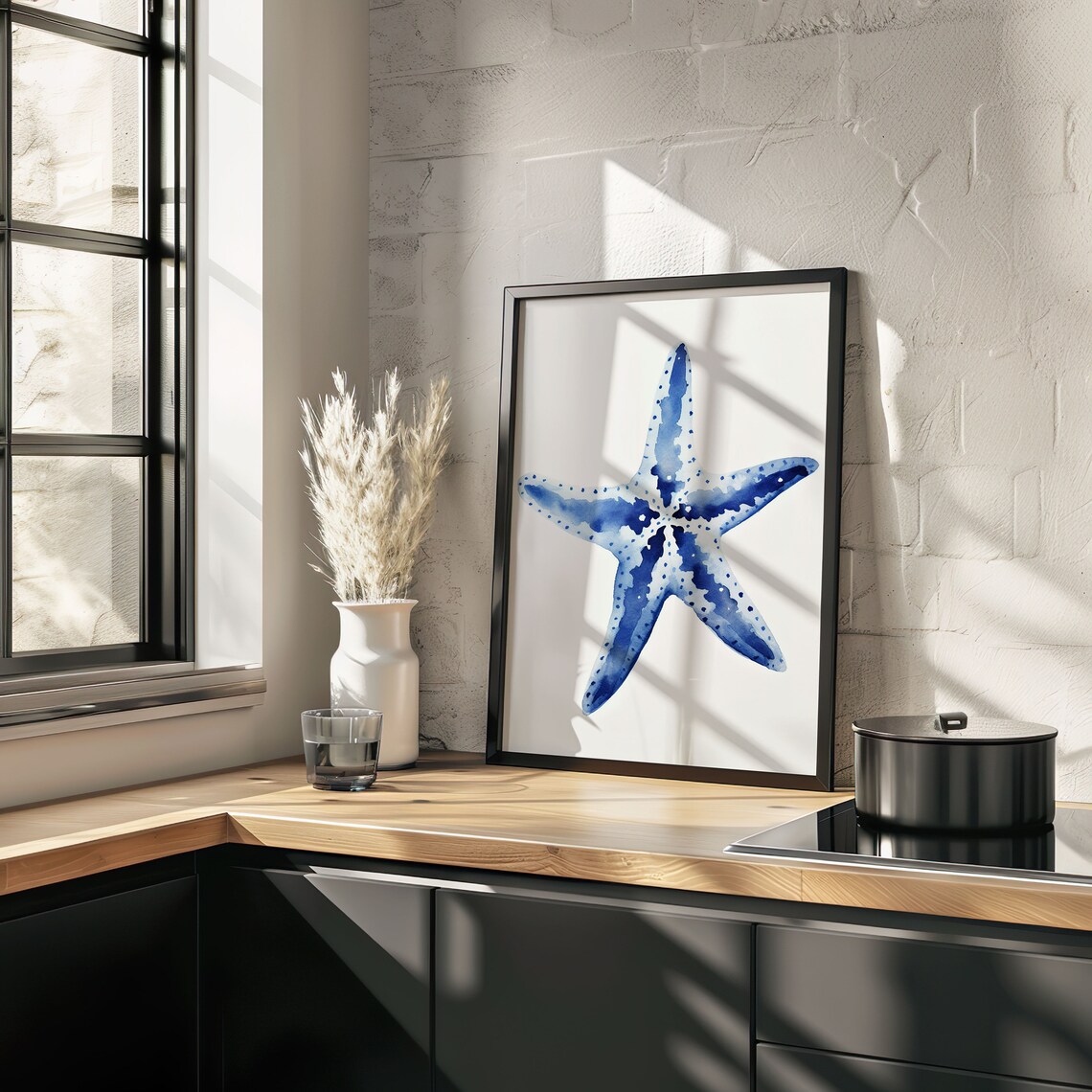 Spotted Blue Starfish Watercolor Sea Life Beach Decor Art Poster - Image 5