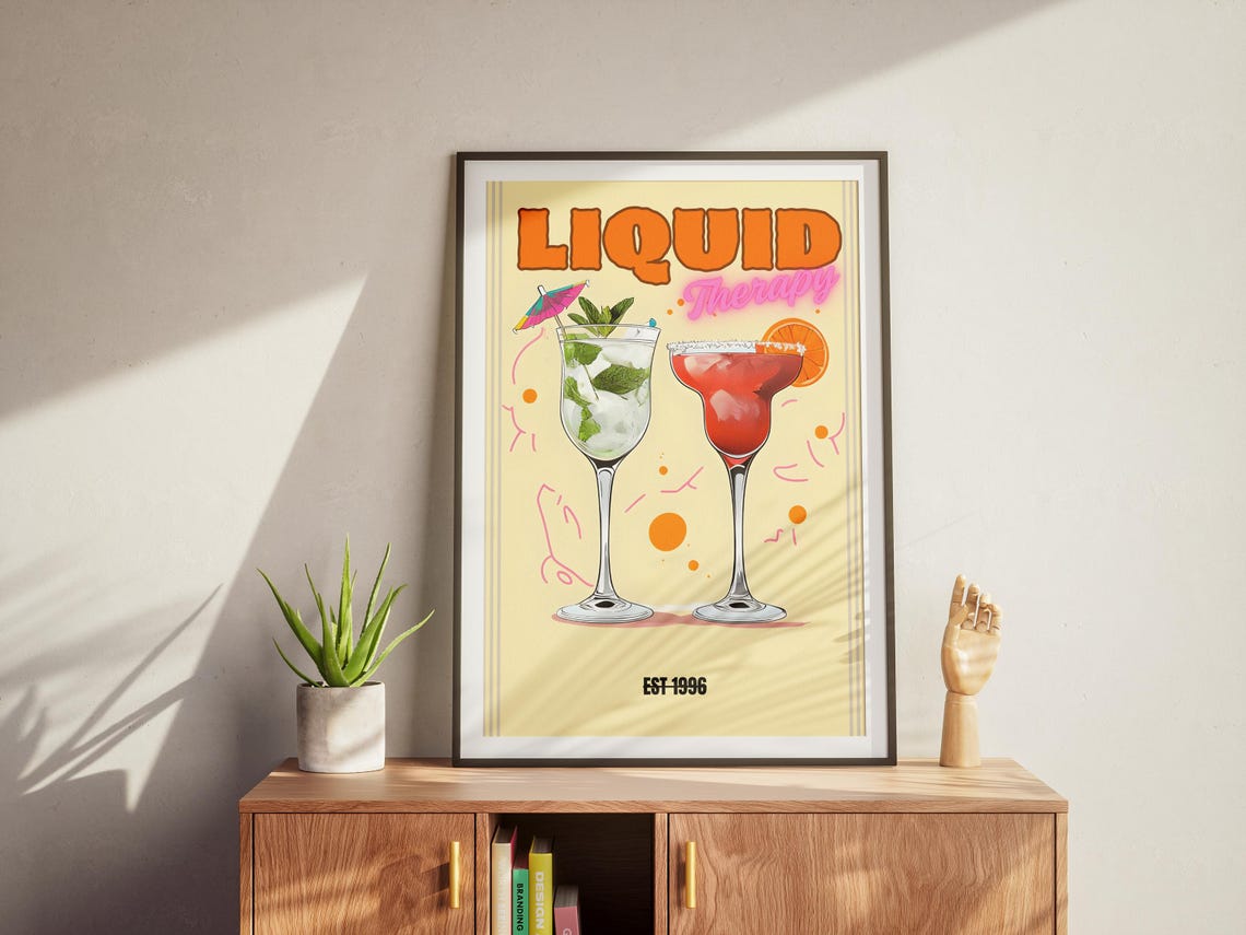 Liquid Therapy Cocktail Bar Margarita Mojito Retro Fun Kitchen Poster