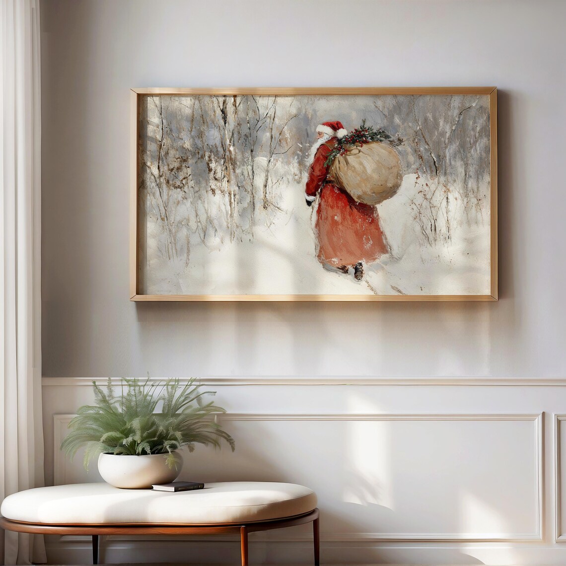 Santa Christmas Painting, Holiday TV Art Print - Image 3