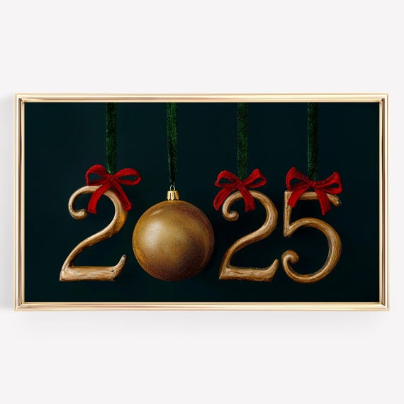 Frame Tv Art New Year Bow Moody Golden Happy New Year 2025 Screensaver
