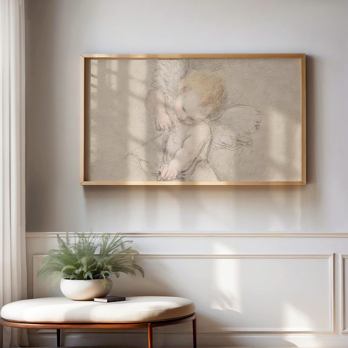 Vintage Cupid Sketch Sepia Angel Bow Drawing Romantic Poster - Image 4