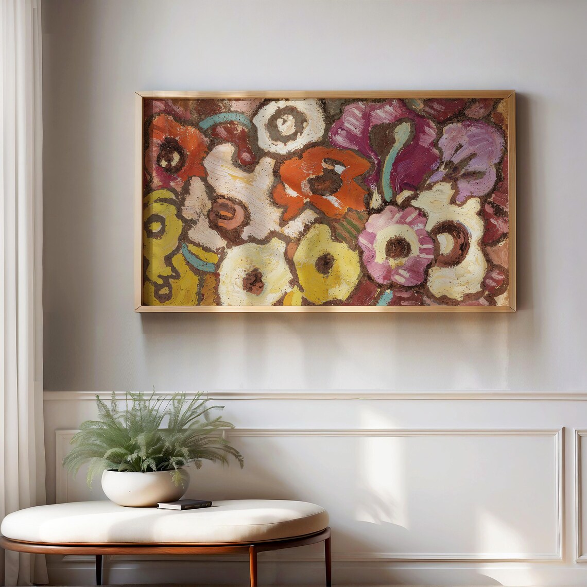 Bold Colorful Wildflower Blooms Textured Abstract Botanical Wall Art - Image 2