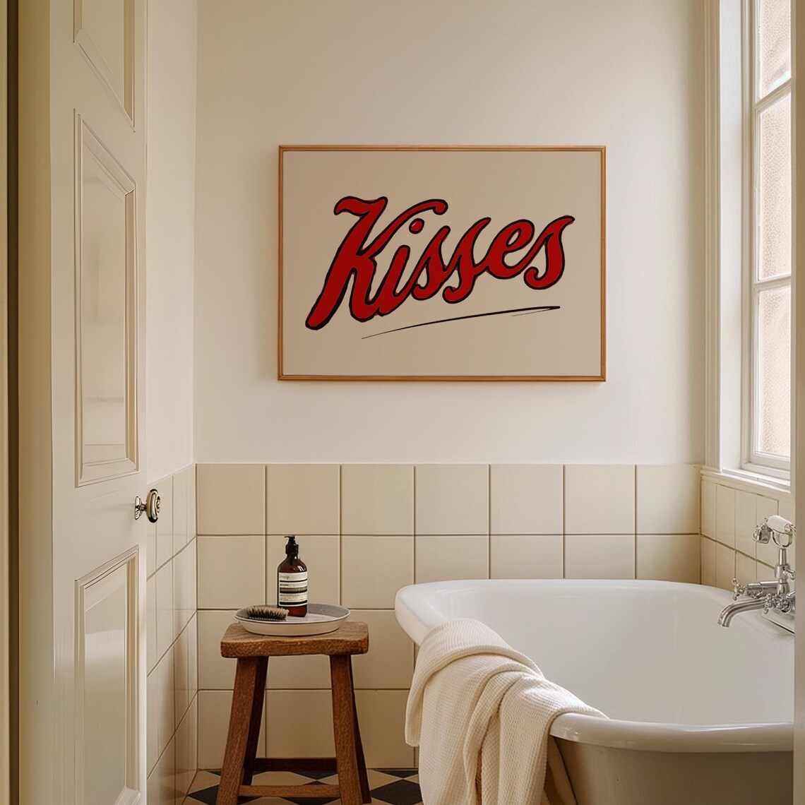 Kisses Typography Print, Retro Writing Wall Art - Image 2