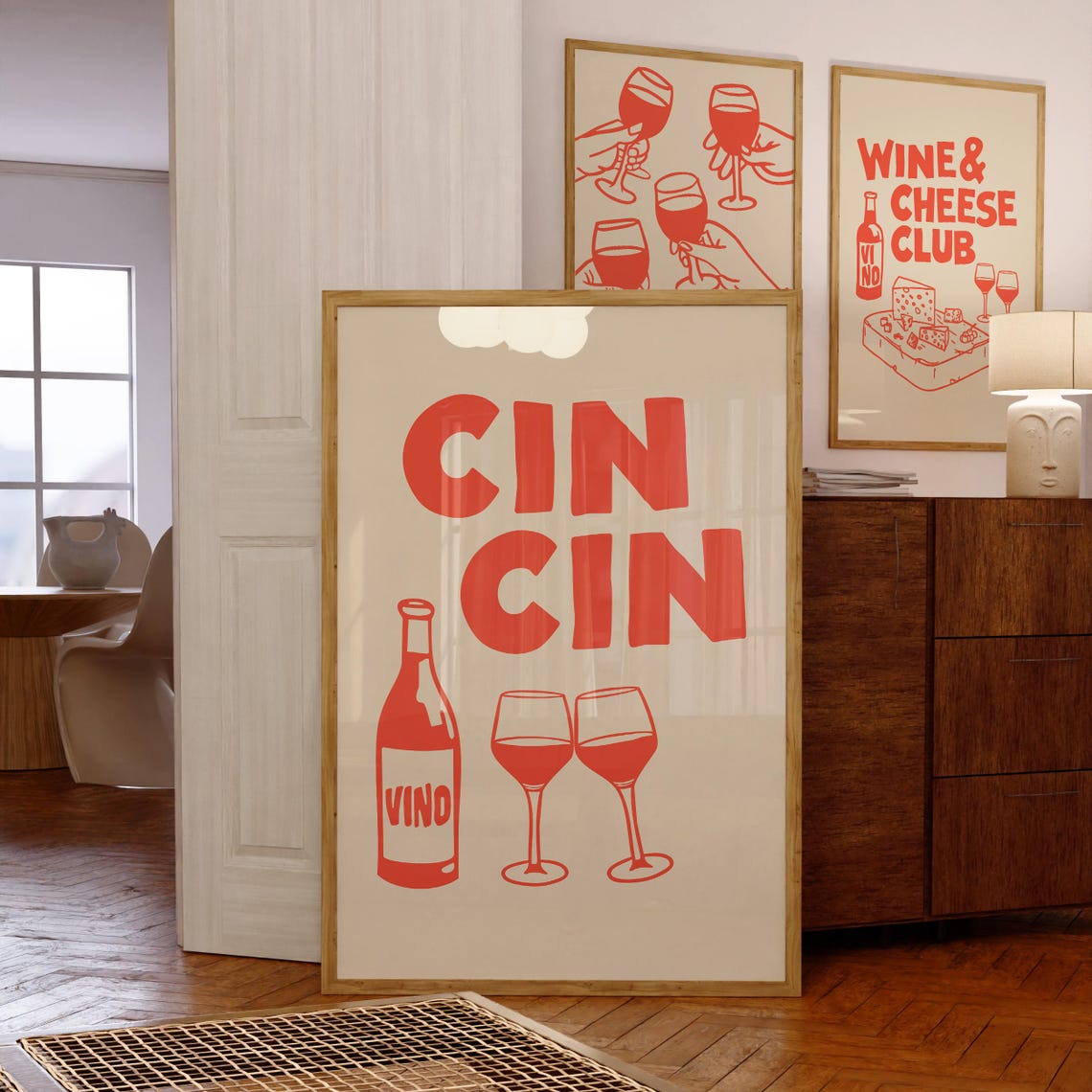 Red Cin Cin Italian Wine Toast Retro Bar Cart Wall Decor Poster - Image 3