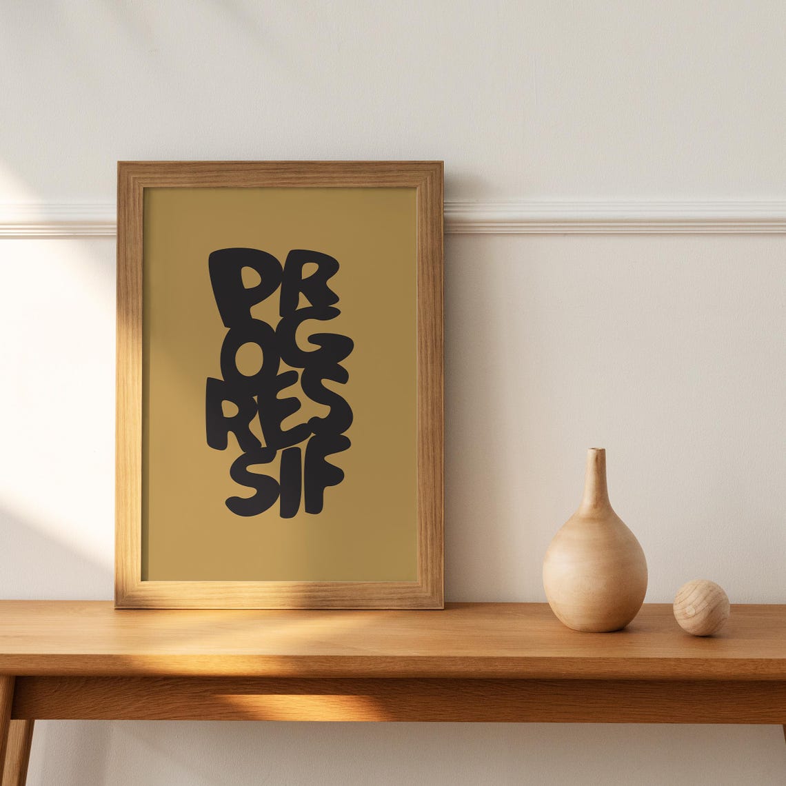 Progressif Bold Bubble Letters Mustard Minimal Typography Poster - Image 3