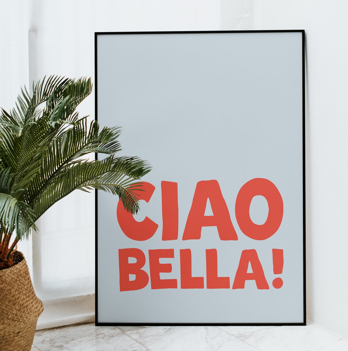 Ciao Bella Red Italian Phrase Dusty Blue Minimalist Typography Poster - Image 2