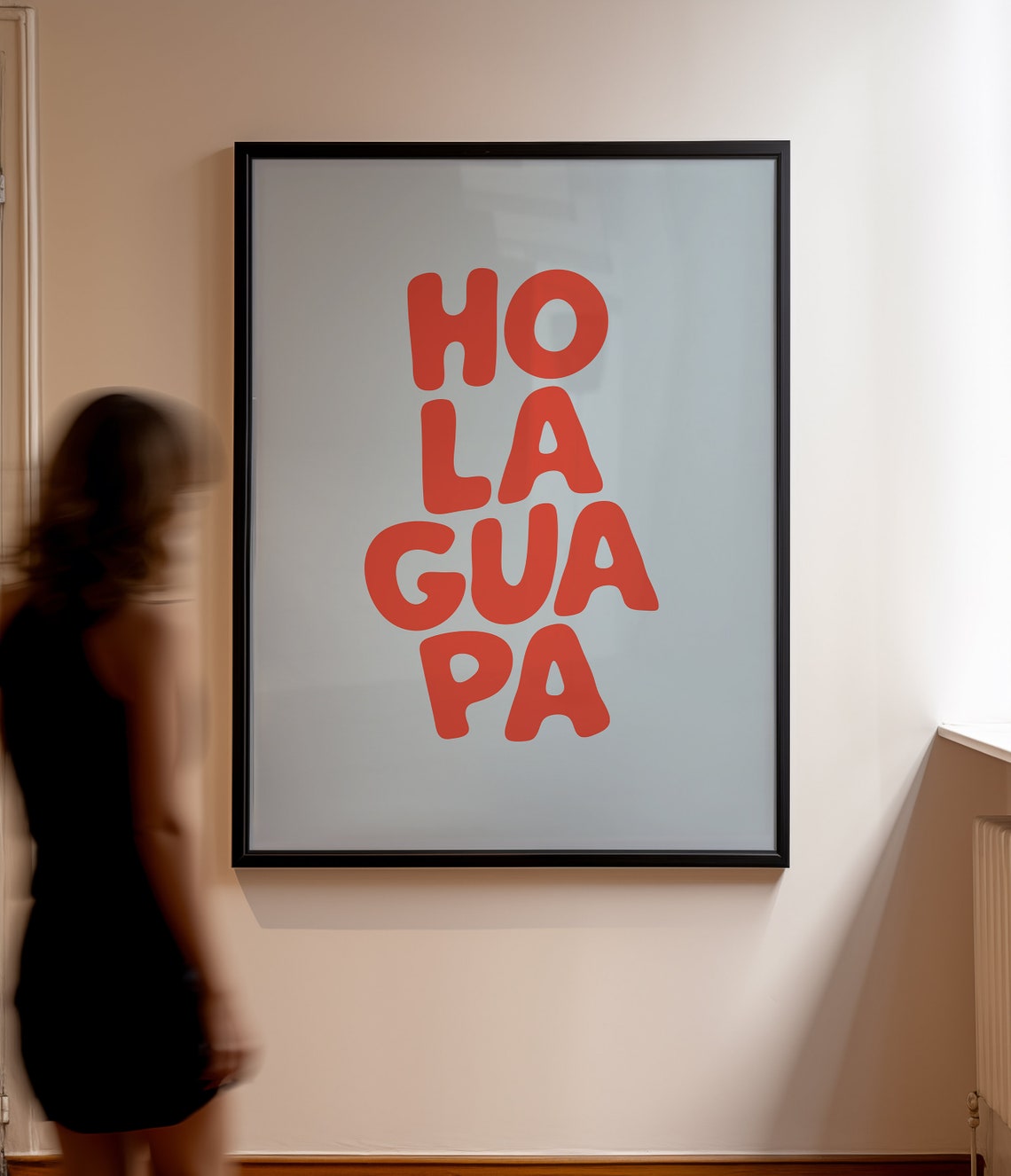Hola Guapa Red Stacked Lettering Pale Blue Spanish Retro Fun Poster - Image 3