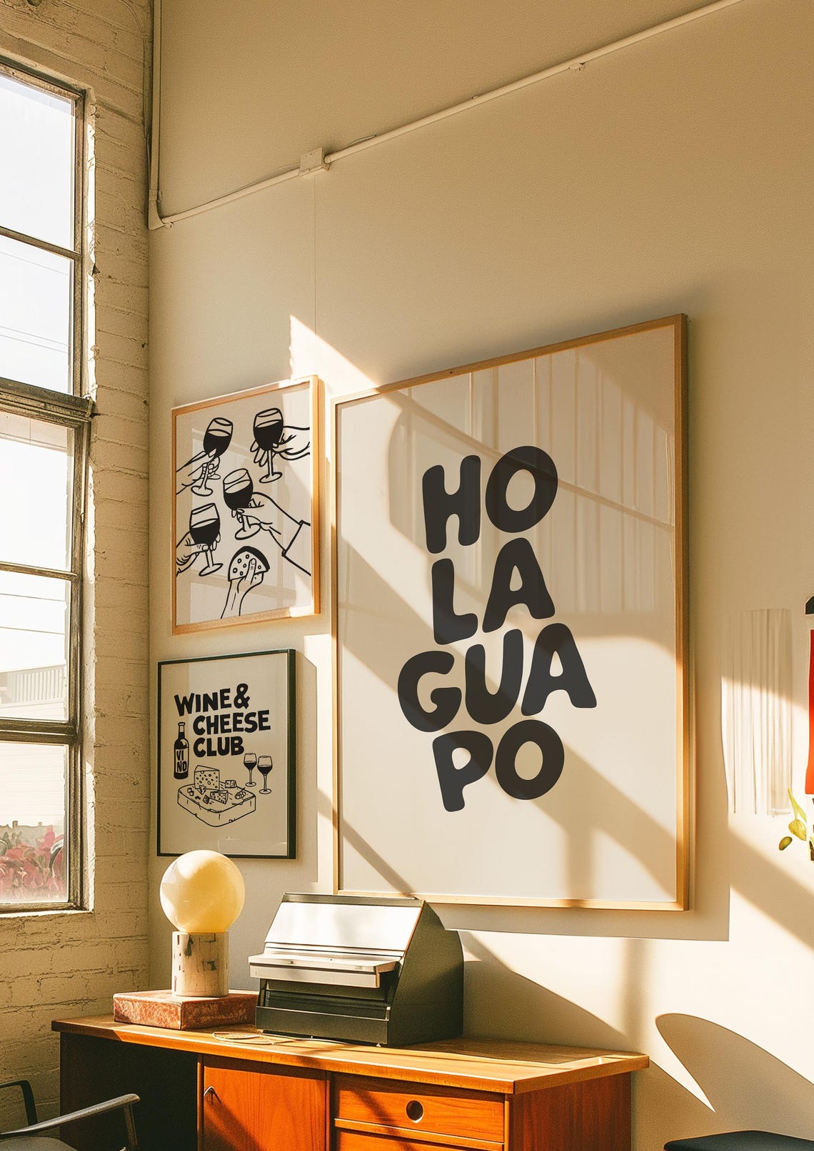 Black Hola Guapo Spanish Phrase Retro Minimalist Wall Decor Poster - Image 3