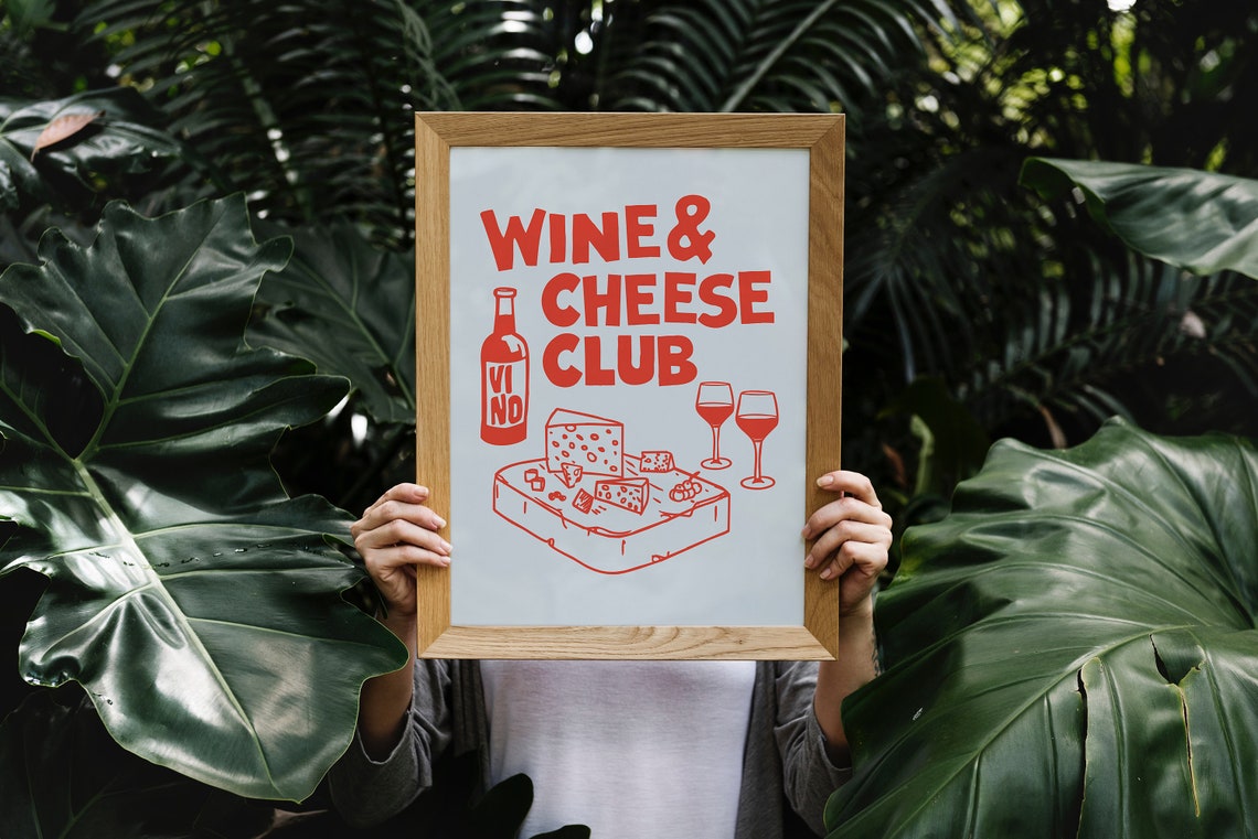 Wine and Cheese Club Retro Red Typography Kitchen Bar Poster - Image 3