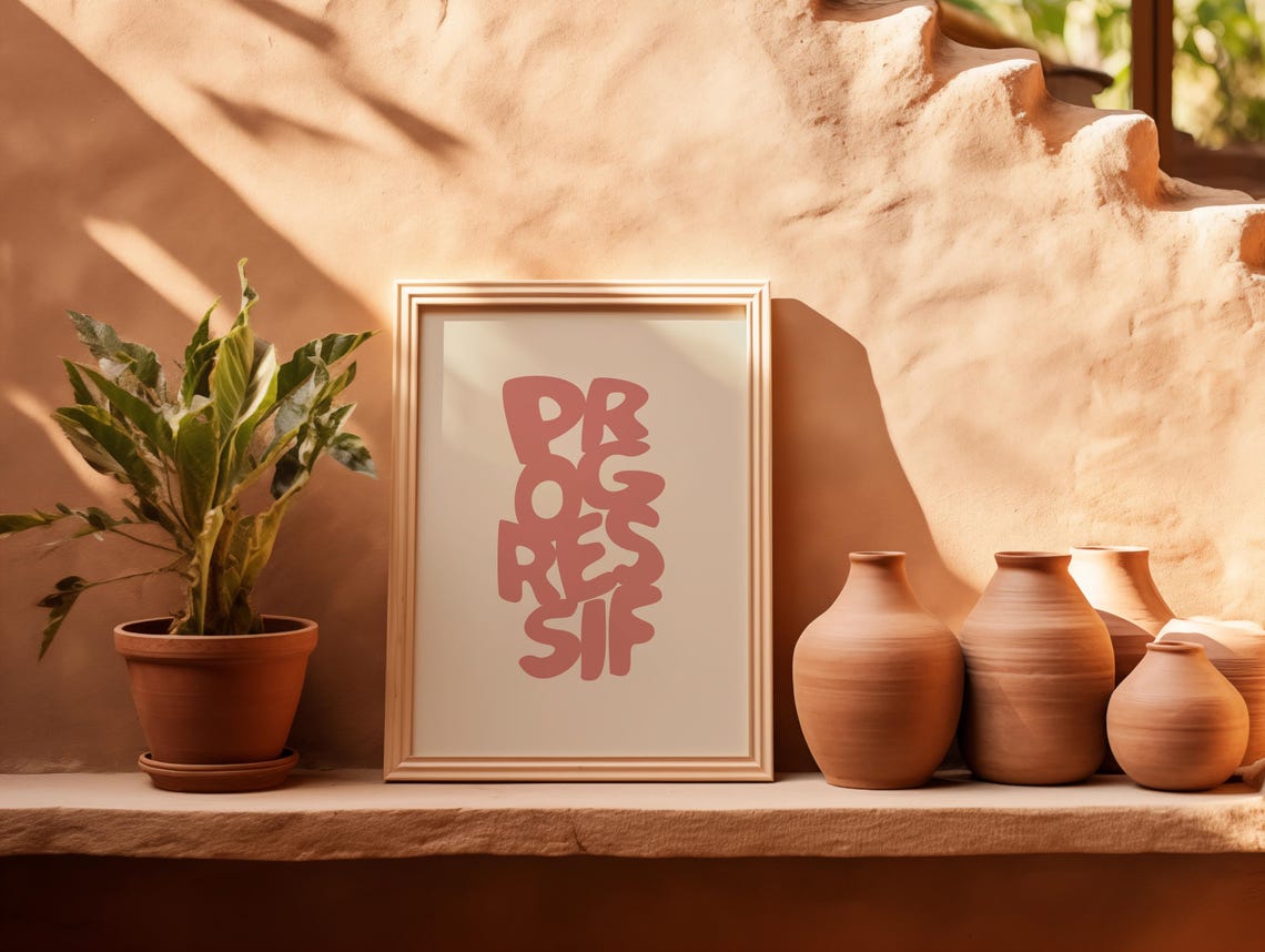 Progressif Stacked Bubble Letters Dusty Pink Typography Poster - Image 3