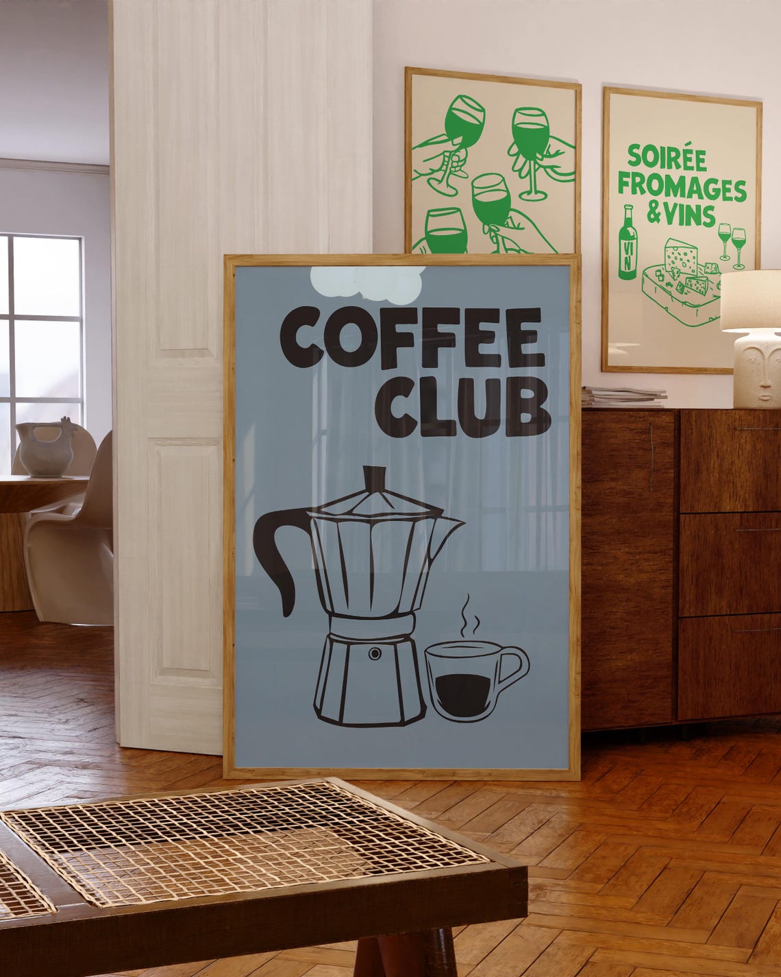 Coffee Club Blue Moka Pot Espresso Retro Kitchen Coffee Bar Poster - Image 2