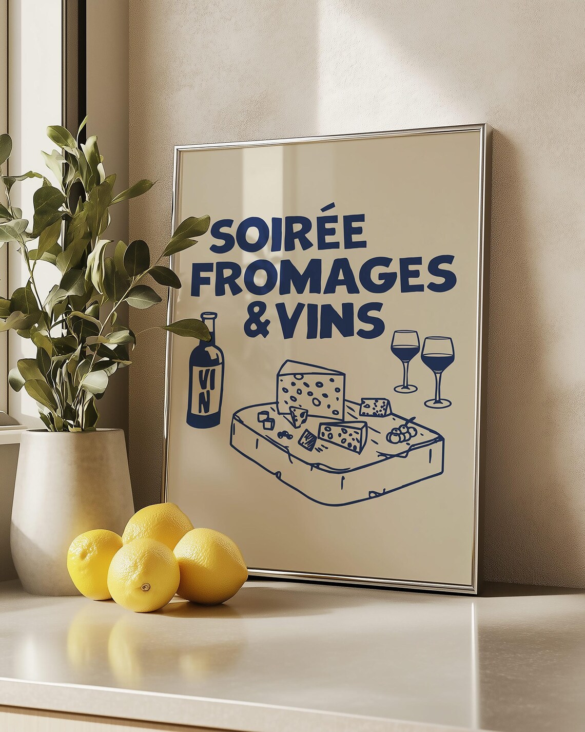 Blue Soire Fromages Vins Retro French Wine Poster - Image 2