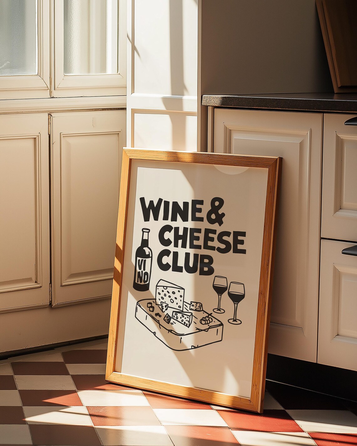 Black Wine And Cheese Club Retro Bar Cart Kitchen Wall Decor Poster - Image 3