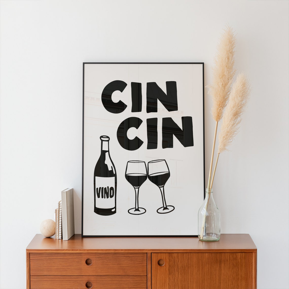 Cin Cin Black Bold Wine Toast Vino Bottle White Minimalist Bar Poster - Image 2