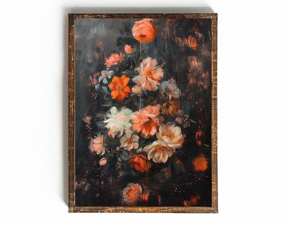Dark Floral Wall Art Dark Cottagecore Print Dark Oil Painting Vintage Abstract Floral Painting Print Dark Wall Art Moody Wall Art