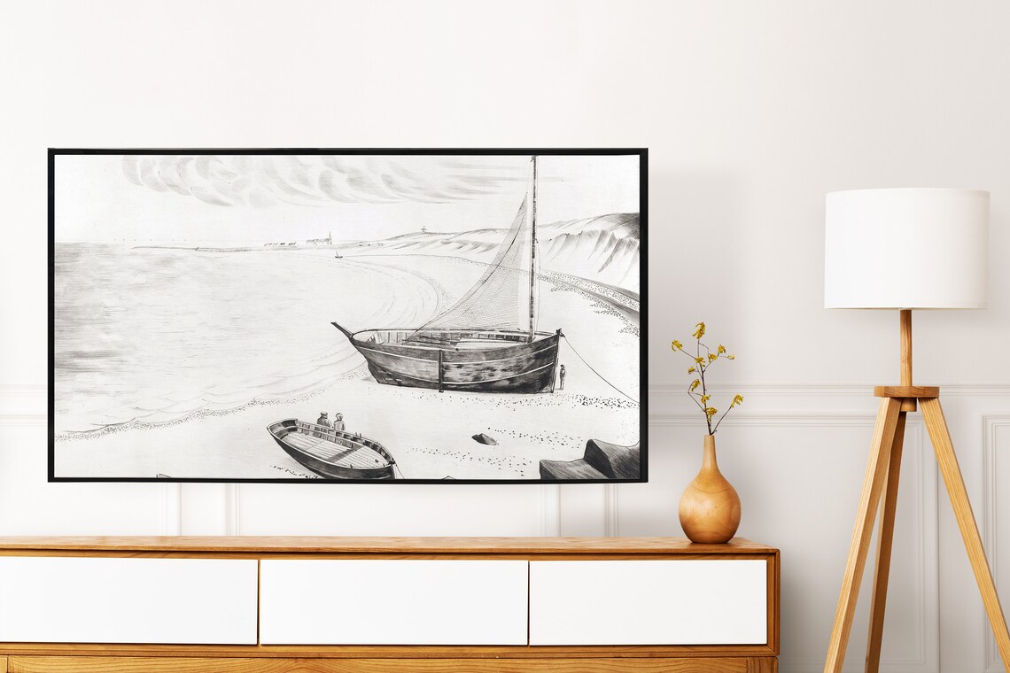 Vintage Coastal Drawing Art For TV Frame - Image 2