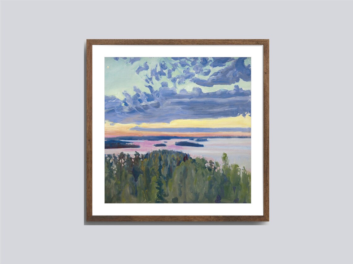 Vintage Lake Sunset Art Print, Lake House Wall Art